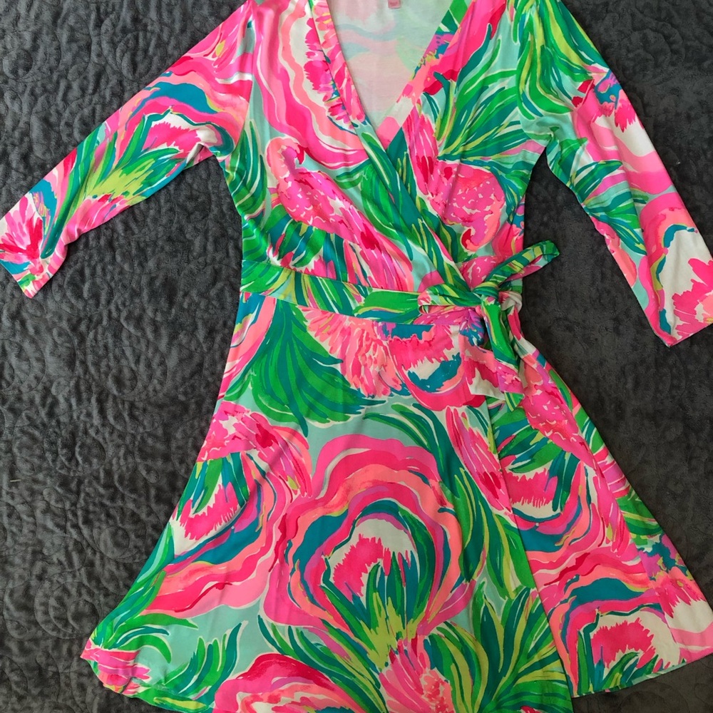 Lilly Pulitzer Emilia Wrap Dress - Serene Blue Paradise Bound
